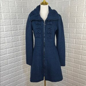 JESSICA SIMPSON BOW PANEL DARK TEAL WOOL BLEND FIT AND FLARE COAT SIZE MED